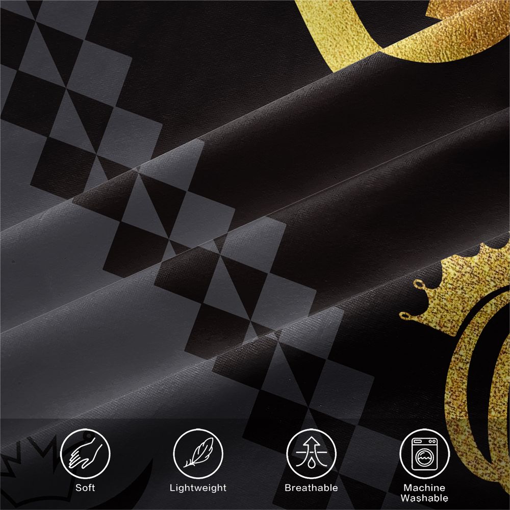 King Queen Print Duvet Cover Set (1 Duvet Cover & 1/2 Pillowcase) Luxury Gold Black Bedding Set Couple Bedroom Decor