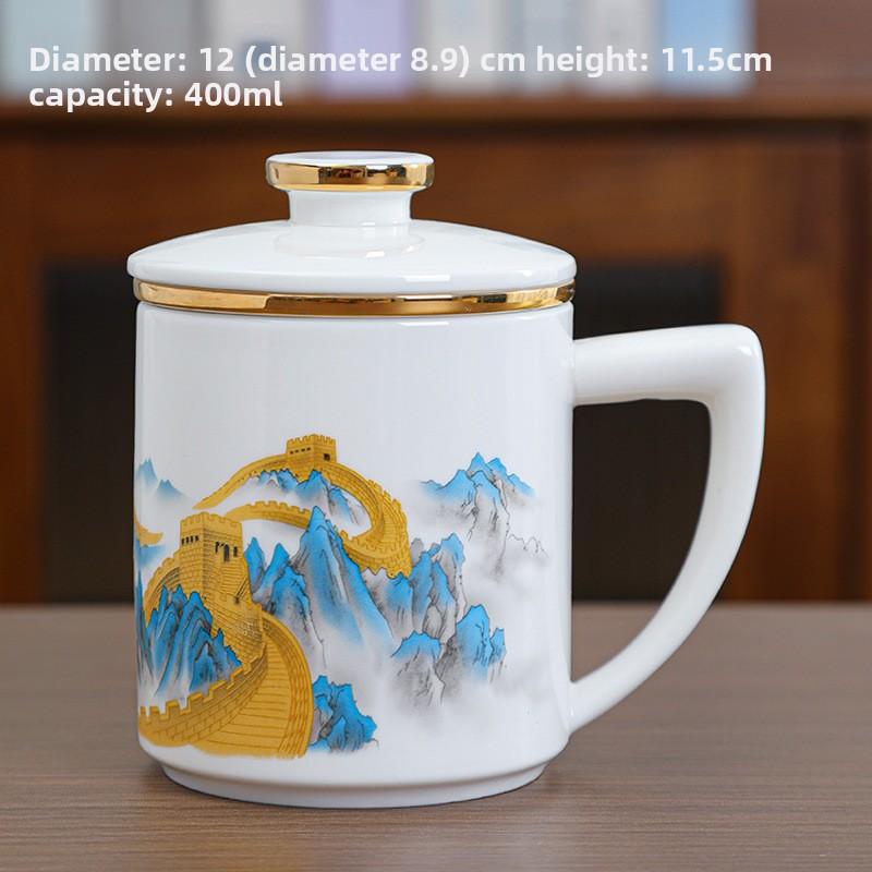 Jade Tea Mug with Lid and Filter Office Personal Cup for Tea Lovers