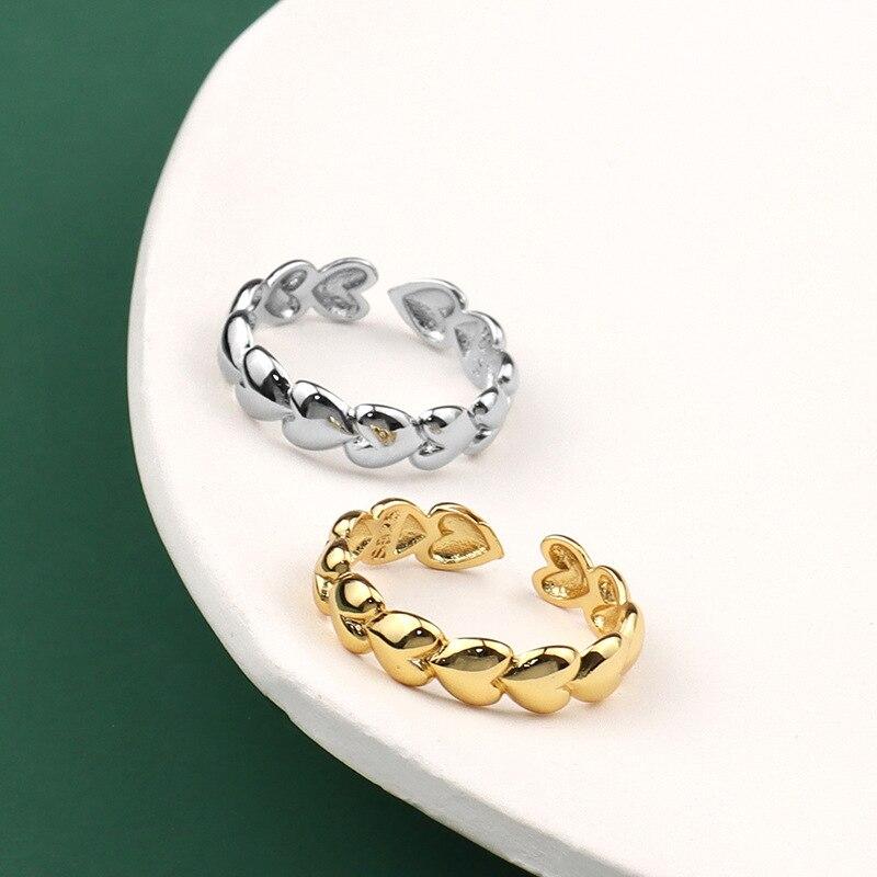 Кольца из стерлингового серебра 925 пробы с сердечками из золота для женщин, минималистичные ювелирные изделия, мужское кольцо Best Friend