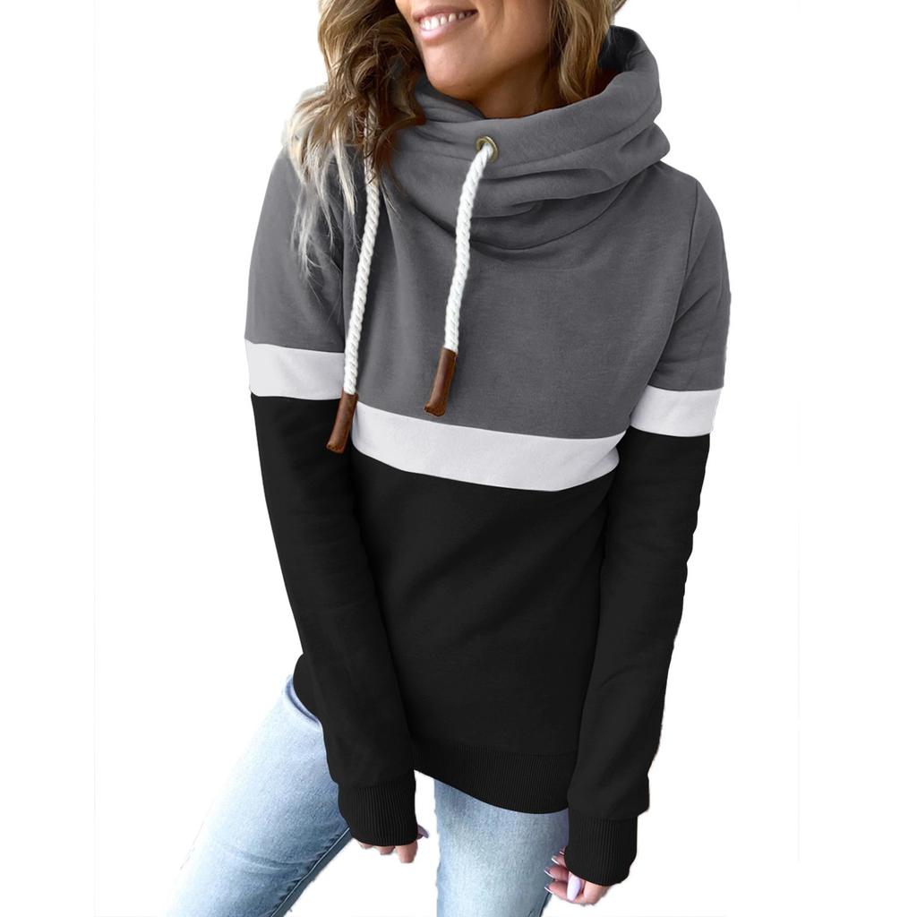 Women's Fashion Casual Long Sleeve Solid Color High Neck Hooded Sweatshirt