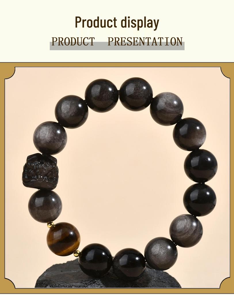 Браслет на одну петлю «Львиный танец» из обсидиана: Модный унисекс-бестселлер