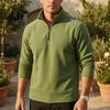 Comfortable Daily Wear Men Quarter-Zip Sweatshirt, Long Sleeve Mock Neck Pullover Top, Solid Lightweight Outdoor Apparel Color Casual Sweatshirt