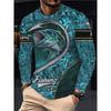 Men's Long Sleeved Fishing 3D Full Print T-shirt, Fashionable Round Neck Top