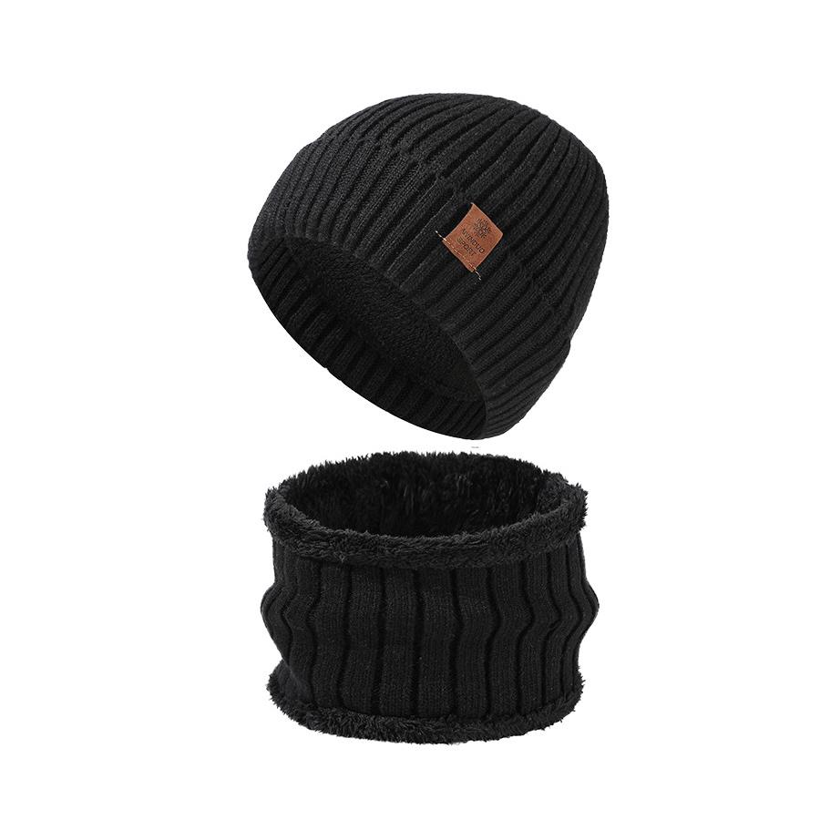 Winter Men's Knitted Hat Scarf Kit Stretch Warm Hat Two-Piece Set Thick Sleeve Cap Skullies Beanies