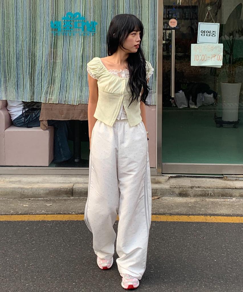 YOUHEE Star Pattern Layered Banding Track Pants_White