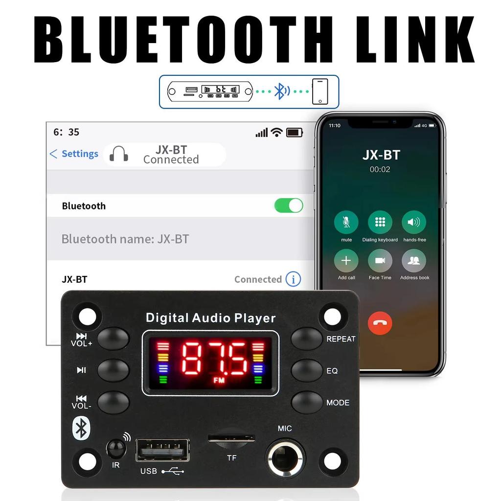 DC 5V 12V Bluetooth 5.0 MP3 плата декодера Громкая связь Автомобильная аудиосистема Микрофон USB TF FM радио MP3 музыкальный плеер Динамик с пультом