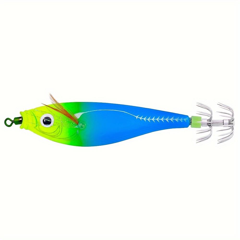 1Pcs Luminous Squid Jig 3.74in (9.5cm) 10g, Multi-Color PVC Fishing Lure Sharp Hooks Lines Sea Fishing Bait Squid Fishing Lures