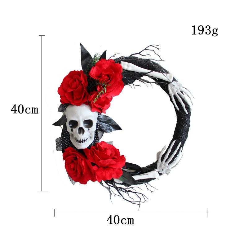 Halloween Skull Rose Wreath Spooky Party Door Hanger Horror Venue Decoration