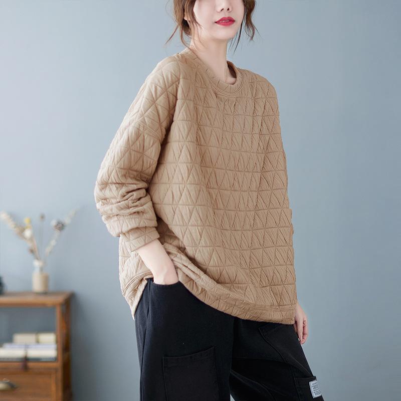 Plus Size New Sweatshirts Pullover Women Plaid Casual Autumn Loose Basic Oversize Tops