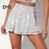 Женские шорты с пайетками, эластичные, с высокой талией, свободные, А-силуэта, однотонные, ультракороткие, выше колена, для выступлений, танцевальные шорты