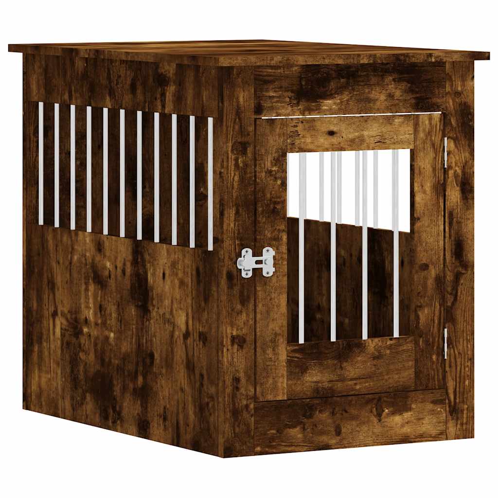 Wooden Style Dog Crate in Smoked Oak Finish 55 x 80 x 68 cm Engineered Wood & Steel