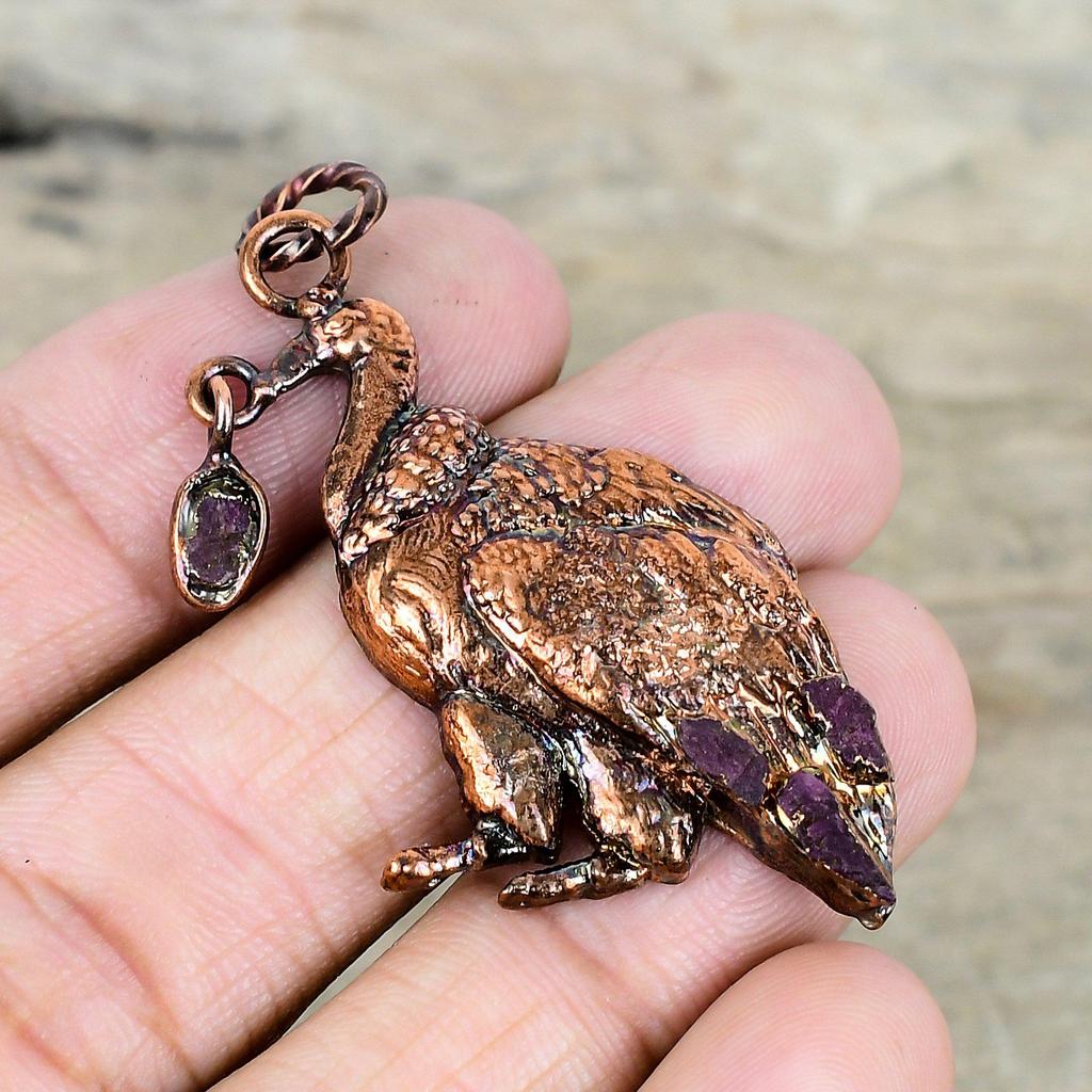Pink Tourmaline Rough Pendant Electroformed Copper Pendant Peacock Jewelry Gemstone Pendant Handmade Jewelry Gifts for Wife Designer Pendant