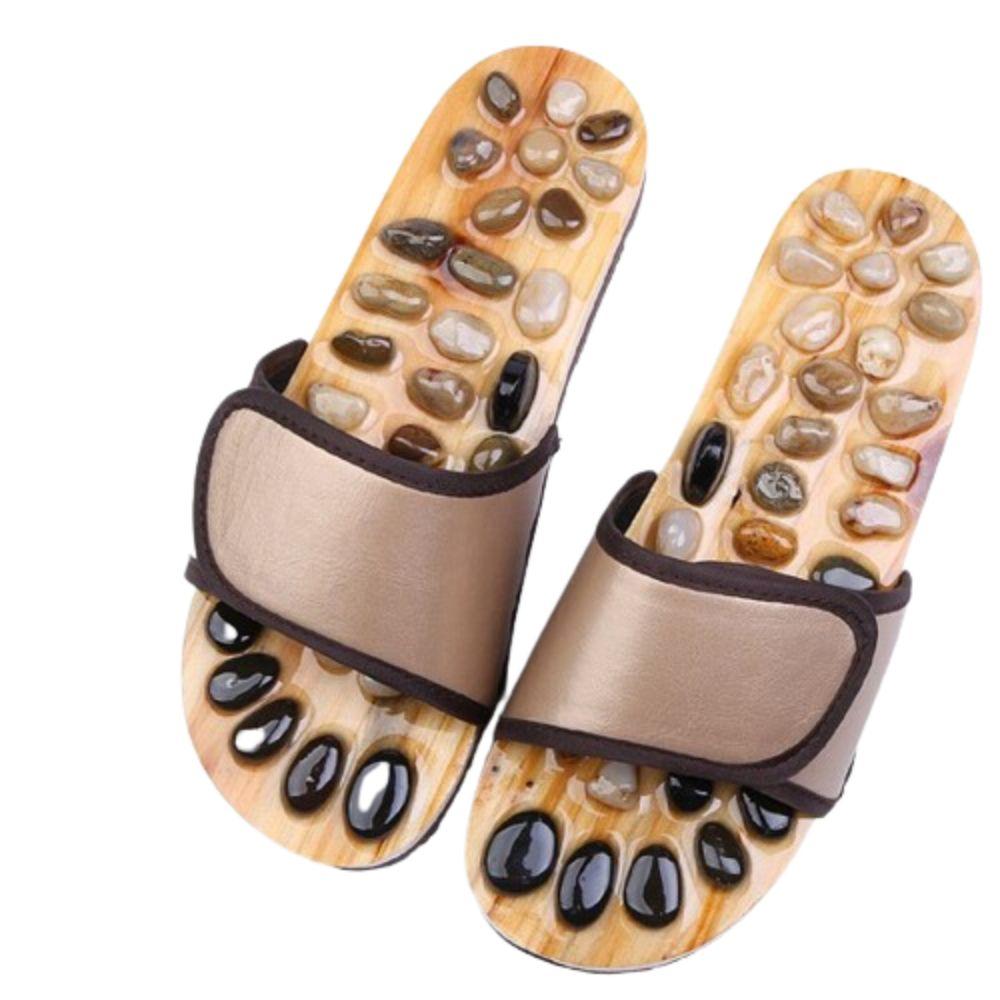 Natural Pebbles Acupressure Massage Slippers Feet Care Rotating Massage Stone Sandals Anti-slip Adjustable Foot Massager Shoes