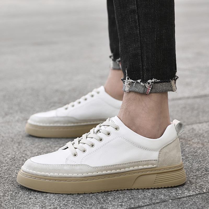 Мужская обувь осень первый слой коровьей кожи белые туфли трендовый британский стиль толстая подошва легкая спортивная обувь повседневная обувь для скейтборда мужская