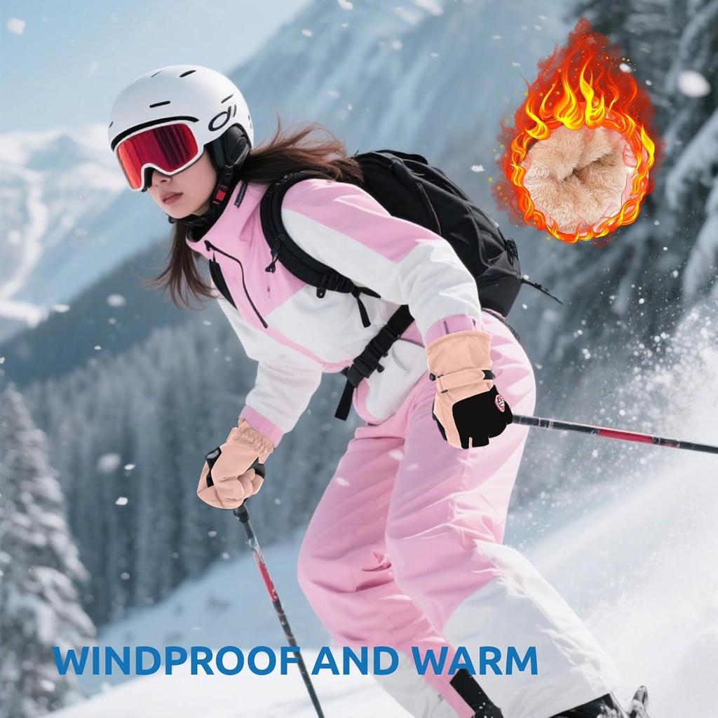 Waterproof Winter Gloves, Touchscreen Ski Gloves, Windproof Thermal Warm Snow Gloves for Men Women, Adjustable Strap for Skiing Hiking Running