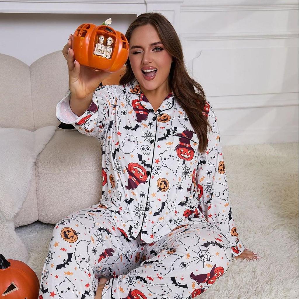 Plus Size Women's Halloween Pajama Set - Cardigan & Long Pants