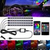 48 светодиодных RGB-светильников для подсветки ног автомобиля с USB-портом для прикуривателя, светодиодная лента для декора салона автомобиля, с дистанционным/голосовым управлением