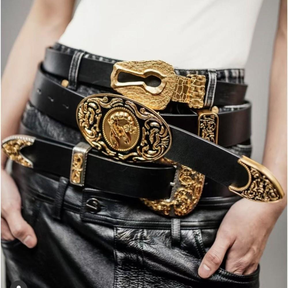 Engraved Buckle Women's Belt Luxury Waist Belt Fashion Metal Buckle Belt Women's Accessories