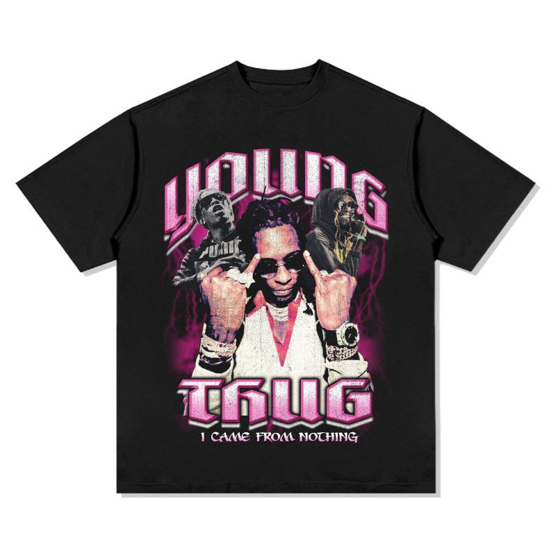 Young Thug Я вышел из ничего Графическая футболка Унисекс Женская Y2K Хлопок Прочная Модная С круглым вырезом Уличная футболка