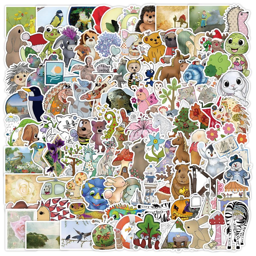 100 Animal Graffiti Stickers In Nordic Style Storybooks Children's Stickers Suitcase Waterproof Decorative Stickers