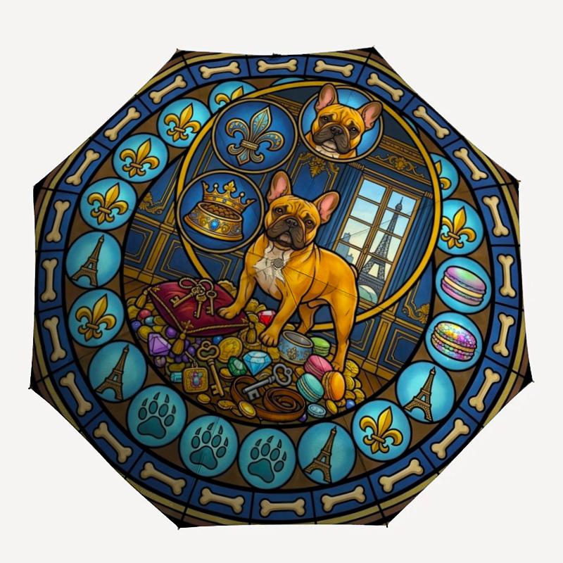 Royal French Bulldog Majesty pattern umbrella, portable and foldable design, 8 ribs, a casual accessory for Halloween, Christmas, and birthday gifts.