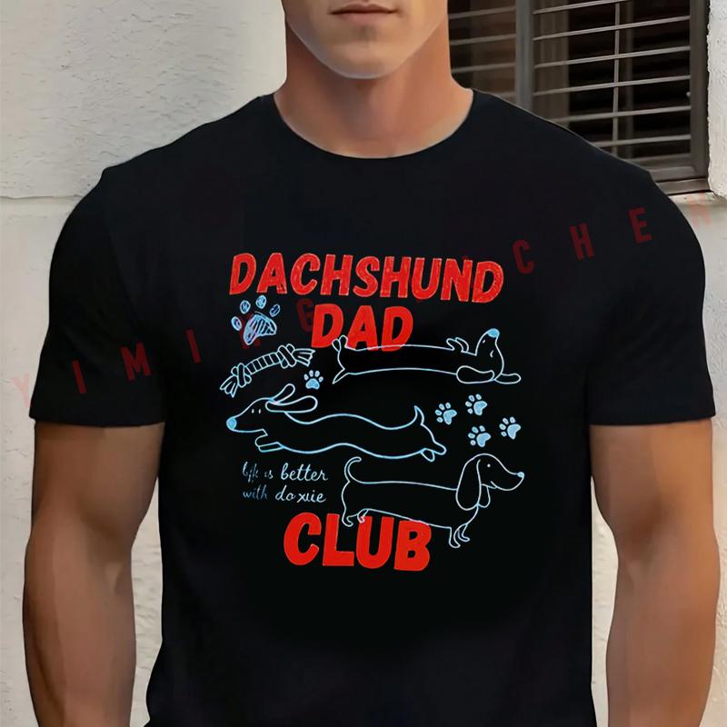 Dachshund Dad Club Graphic Motorcycle Cotton T-shirt Unisex Tops