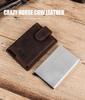 Crazy Horse Leather Anti-Theft Card Holder with Automatic Aluminum Alloy Slot and Zippered Coin Purse