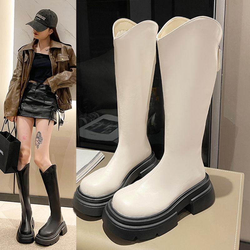 Long Boots Women's 2025 Spring and Autumn New Korean Version Versatile High Boots Rear Zipper Thin Boots But Knee Mid-tube Boots