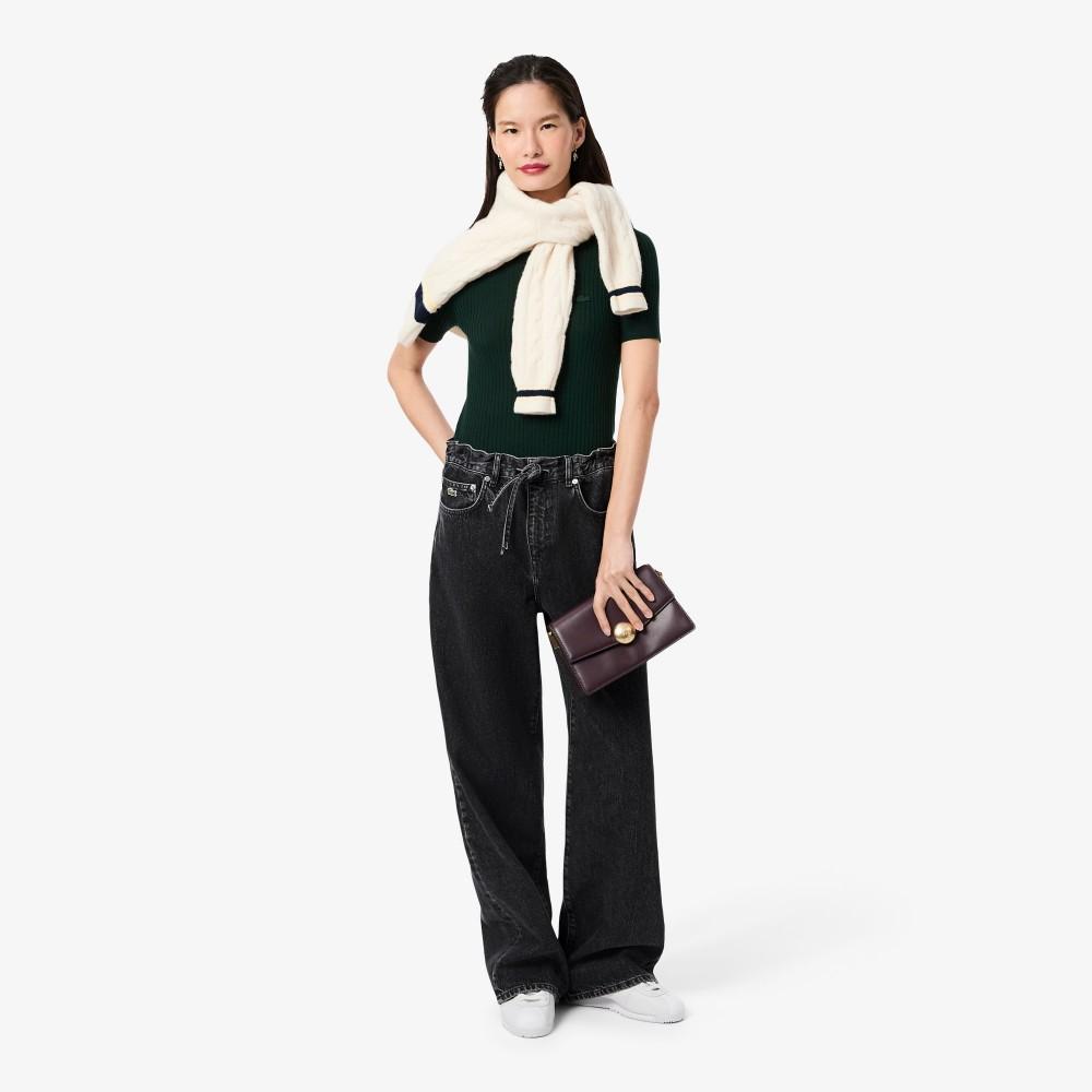 [lacoste] Women's Ribbed Merino Wool Short-Sleeve Sweater AF4146-55NYZP