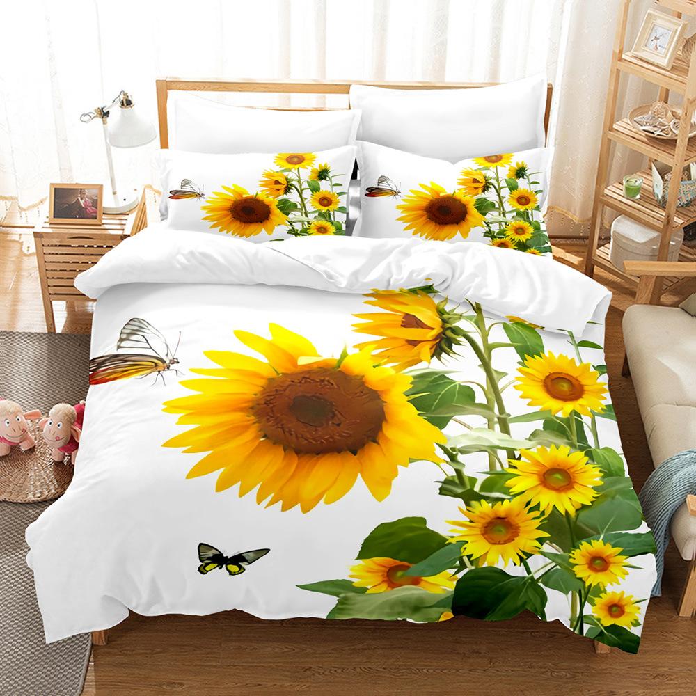 Sunflower Bedding Set 3D Printed Soft Brushed Washable King Queen Twin Size Duvet Cover Set Simple Style for Bedroom Decoration