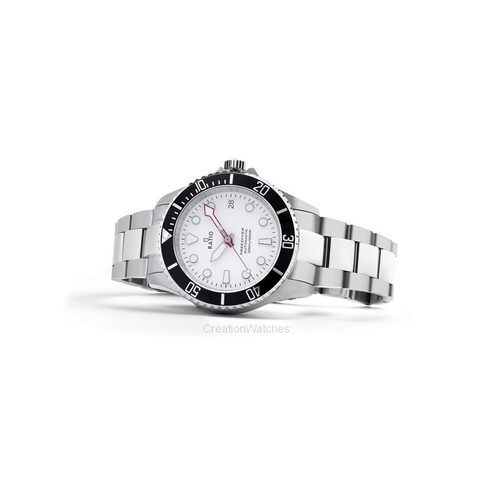 RATIO FreeDiver Автоматические мужские часы из нержавеющей стали с сапфировым стеклом и белым циферблатом RTF047 200M