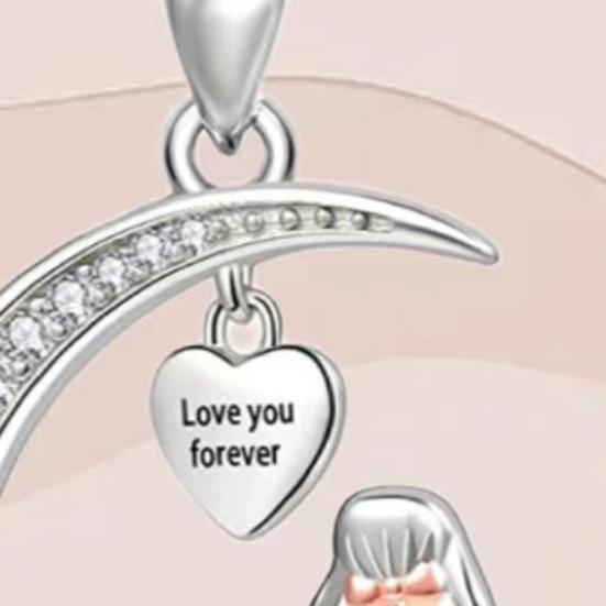Love You Forever Moon Necklace for Women Mom Daughter Sitting On The