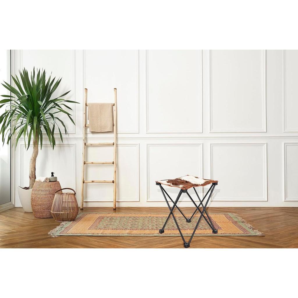 Vintage Hair-on Camping Stool, Portable Folding Stool for Outdoor Walking Hiking Fishing Camping Chair Foot Stool,Collapsible, Portable Footrest