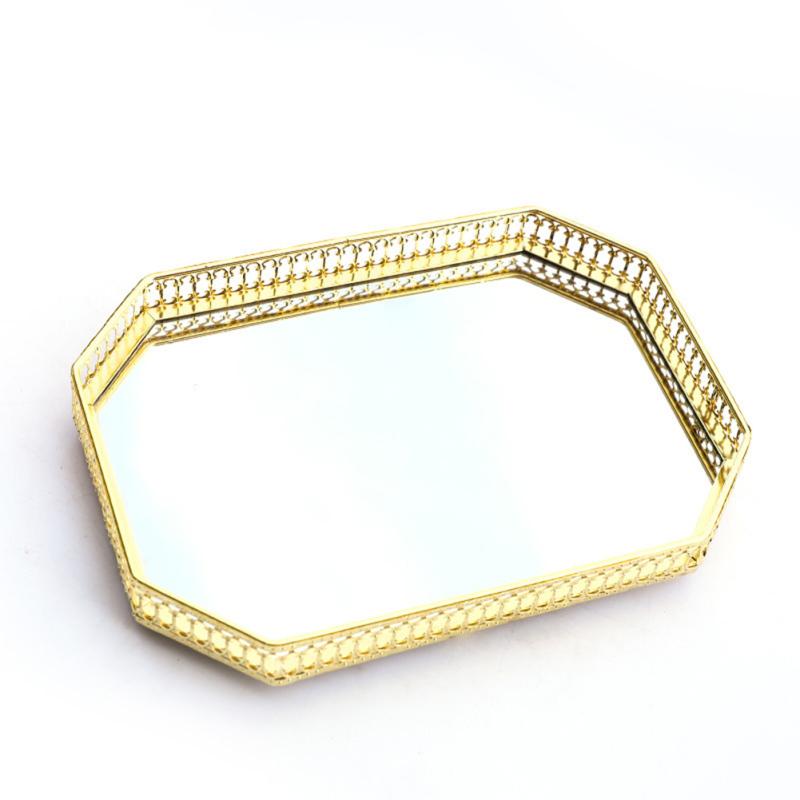 Поднос для хранения в скандинавском роскошном стиле, прямоугольный стеклянный зеркальный поднос для гостиной, бытовой металлический