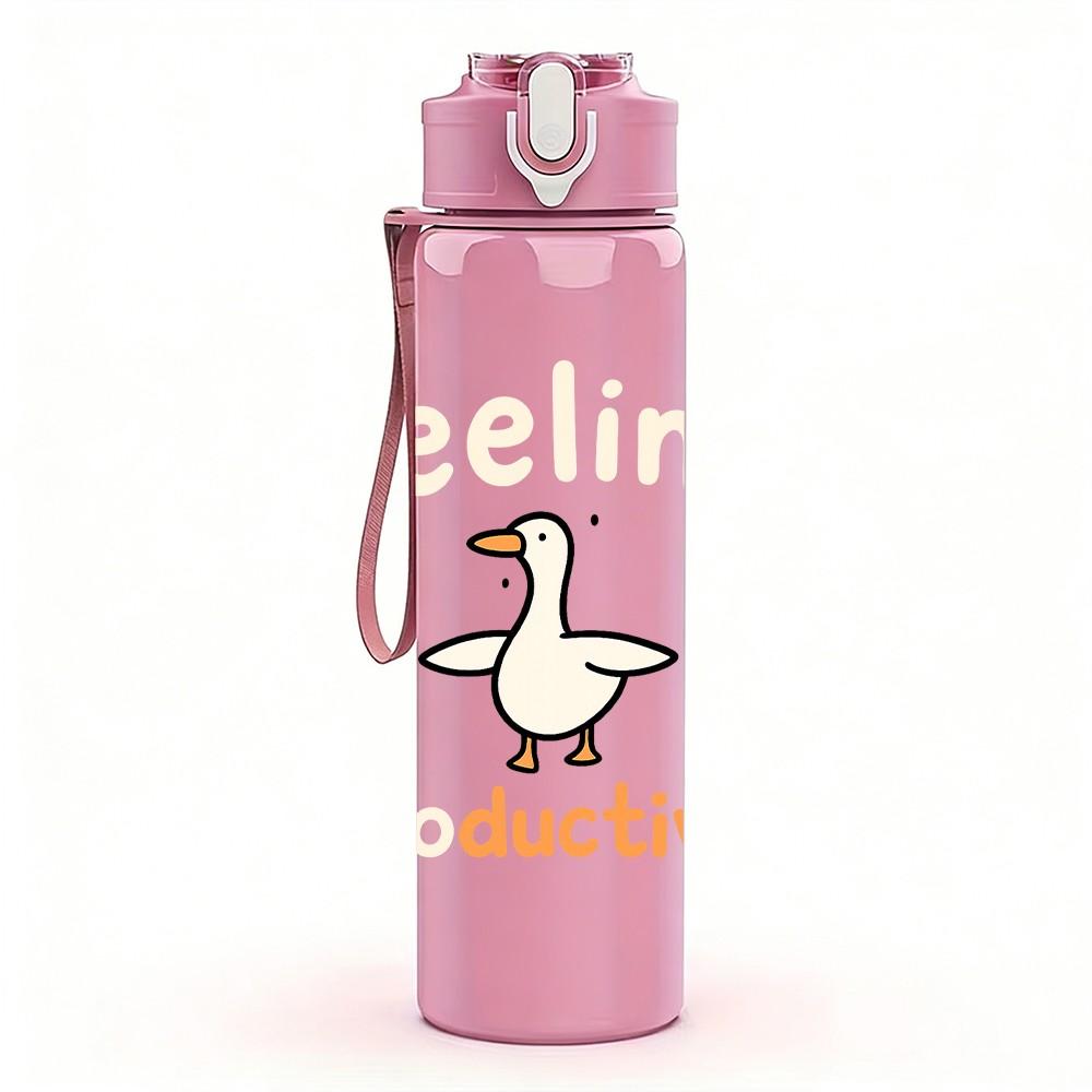 1PC Feeling Productive Duck Art 750ml Color Plastic Sports Water Bottle Leakproof Flip Straw Lid Suitable for Sports Office Home Use