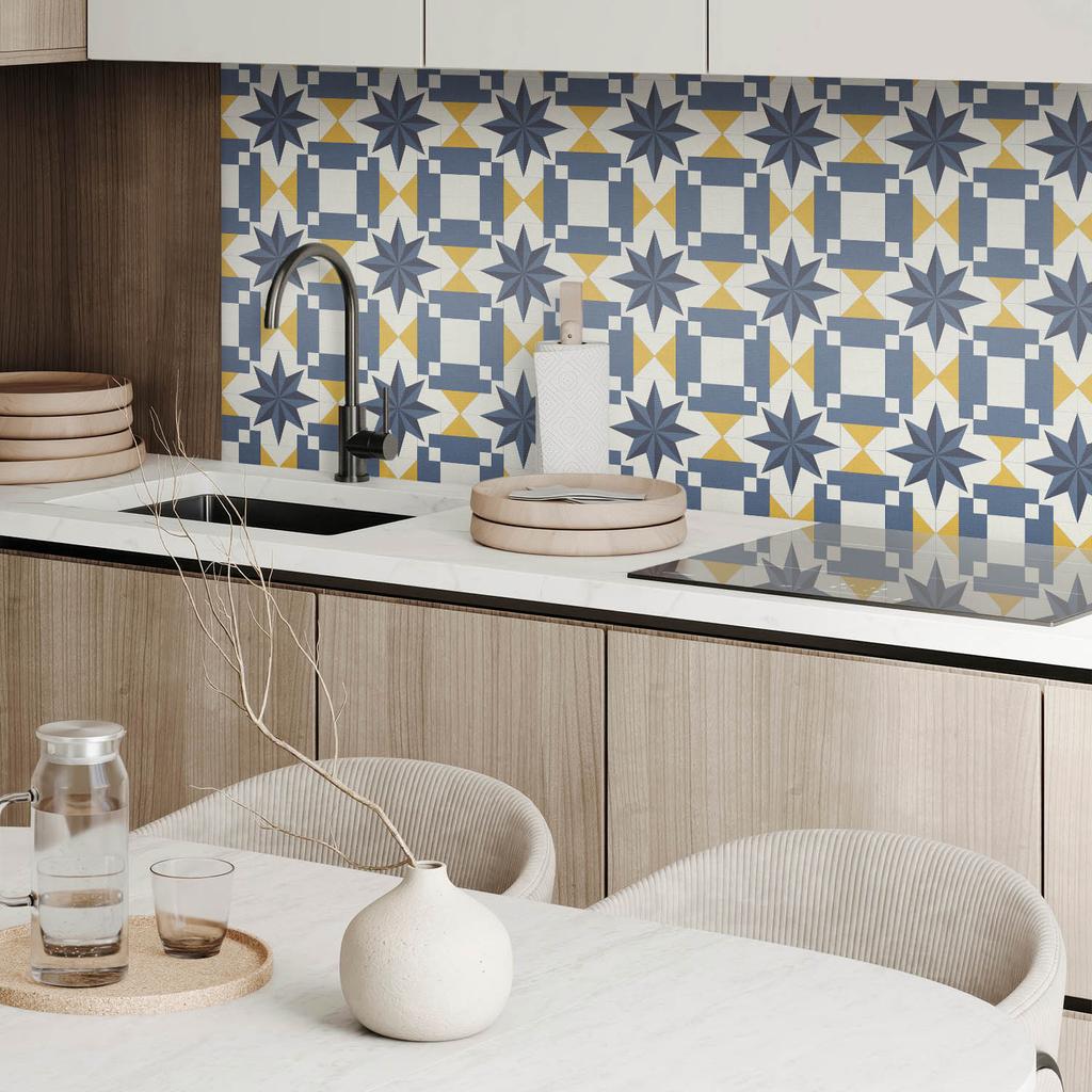 Set of Vinyl Tiles with Pattern for the Living Room Self-Adhesive Geometric Star Pattern 10x40x20 cm