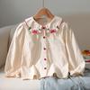 Girls Casual Shirt 100% Cotton Blouse Strawberry Embroidered Collar Long Sleeves Button Front 2-6 Years Kids Fashion Clothing
