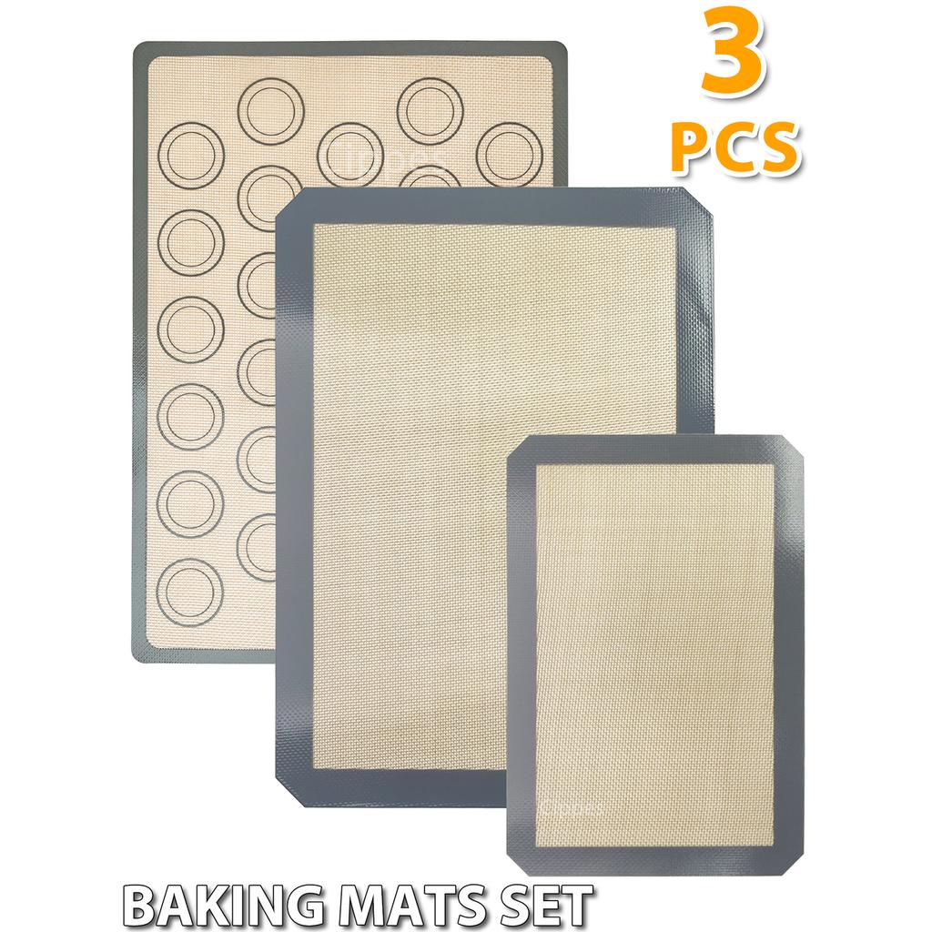 3PCS Silicone Baking Mats for Oven, Reusable Non Stick & Heat Resistant Bakeware Sheets, for Cookie, Macaron, Bread, Biscuits