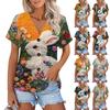 Женская модная футболка с коротким рукавом и V-образным вырезом с пасхальным принтом, повседневная футболка на пуговицах