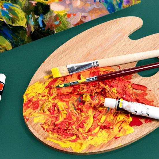 Durable Beech Wood Palette Wooden Paint Palette, Square Oval Shaped Artist Painting Tray with Large Thumb Hole for Acrylic Watercolor Oil Paint,
