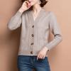 Women Knitted Cardigan Spring Autumn V Neck Button Closure Long Sleeves Solid Color Middle Age Ladies Coat Top Streetwear