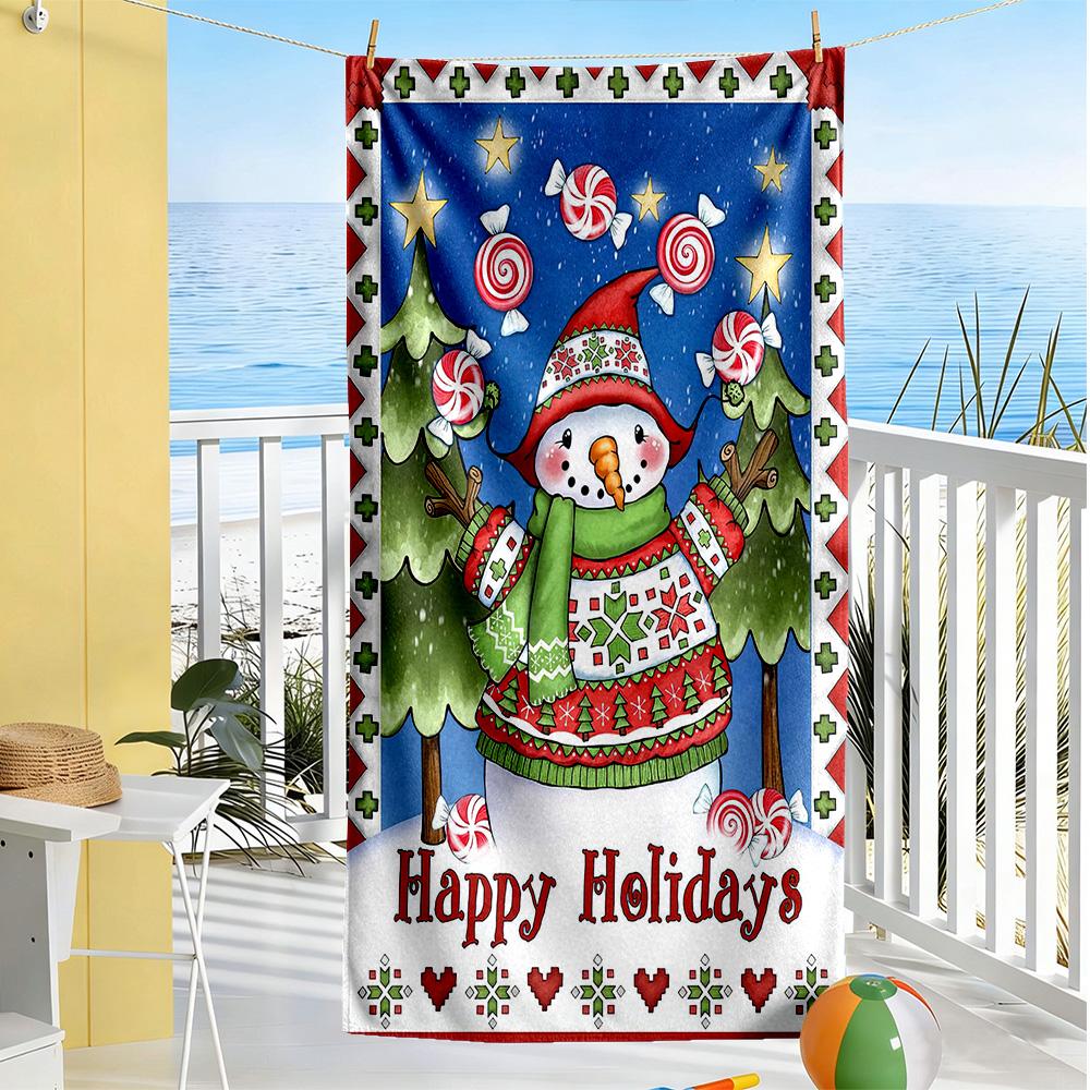 Christmas Beach Towel Soft Durable Quick-Dry Comfortable Lightweight Perfect for Traveling Yoga Camping and Swimming