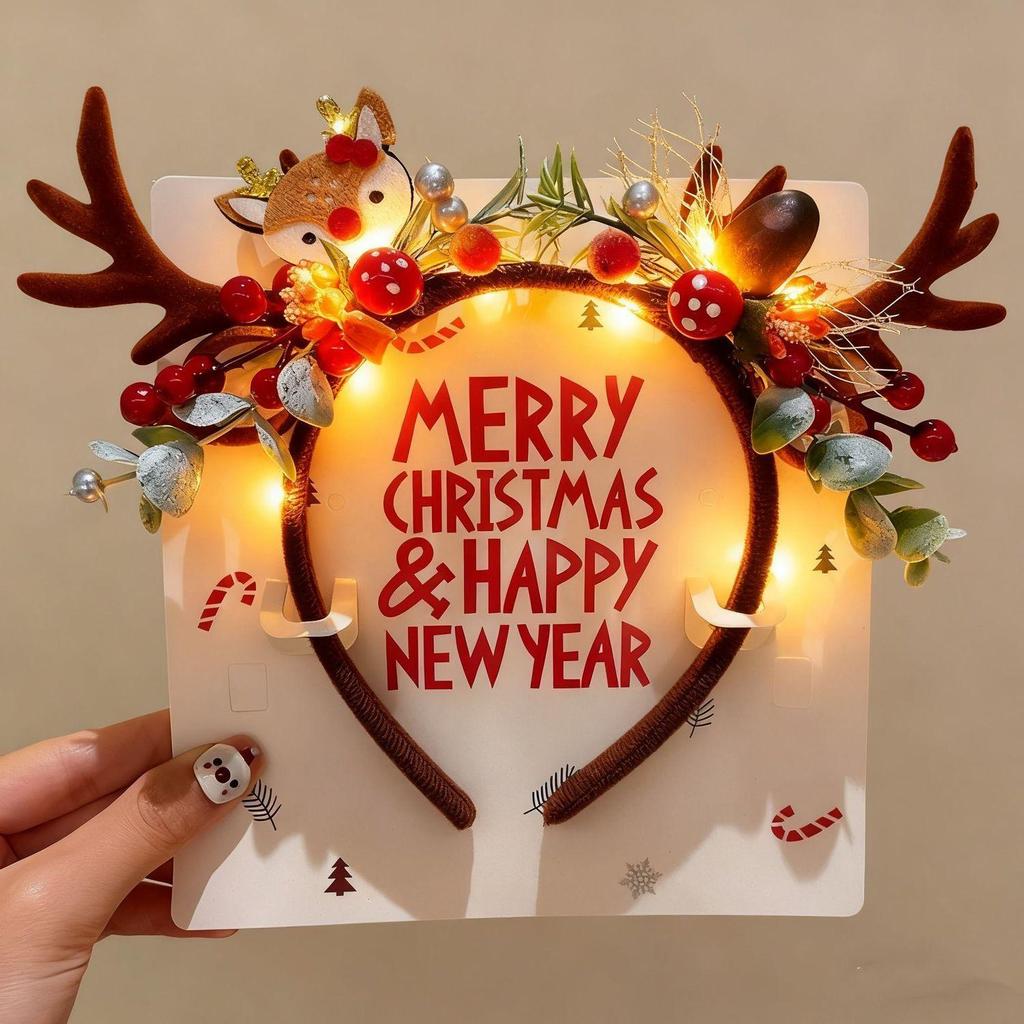 Christmas Elk Antler Headband - Festive Forest-Style Photo Prop for Adults