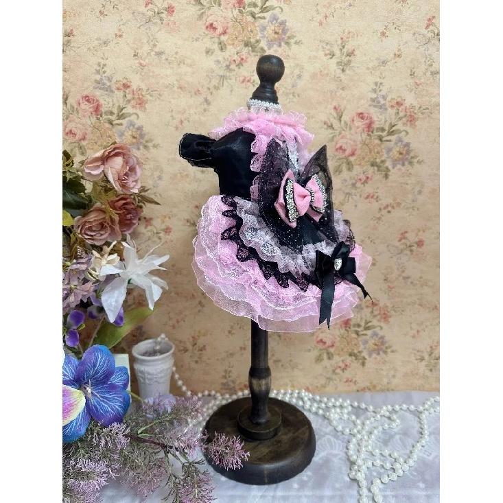 Retro Sweet And Cool Pet Tutu Dress Black Pink Lace Lolita Outfit For Teacup Dogs Cats And Bunnies Pet Clothing