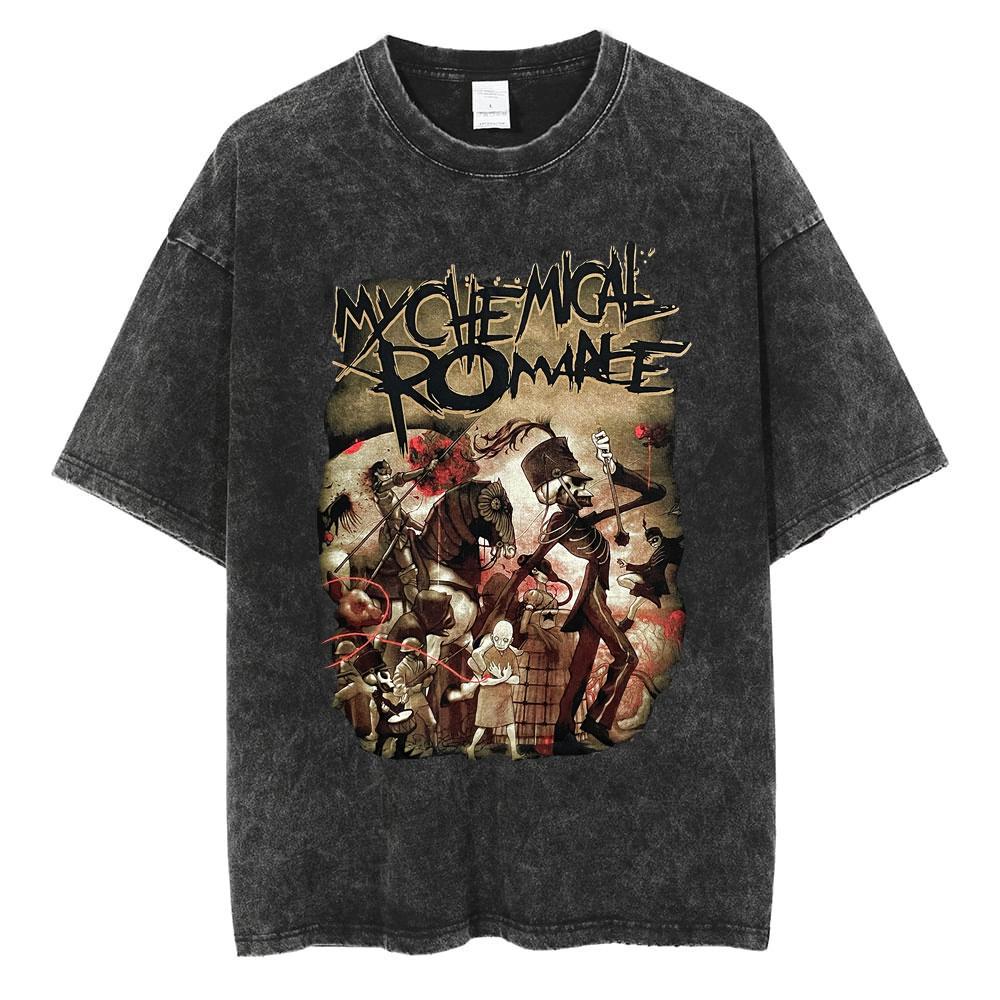 Футболки Rock Band My Chemical Romance Washed The Black Parade для мужчин и женщин в стиле панк-хип-хоп с коротким рукавом, хлопковая футболка, свободные футболки