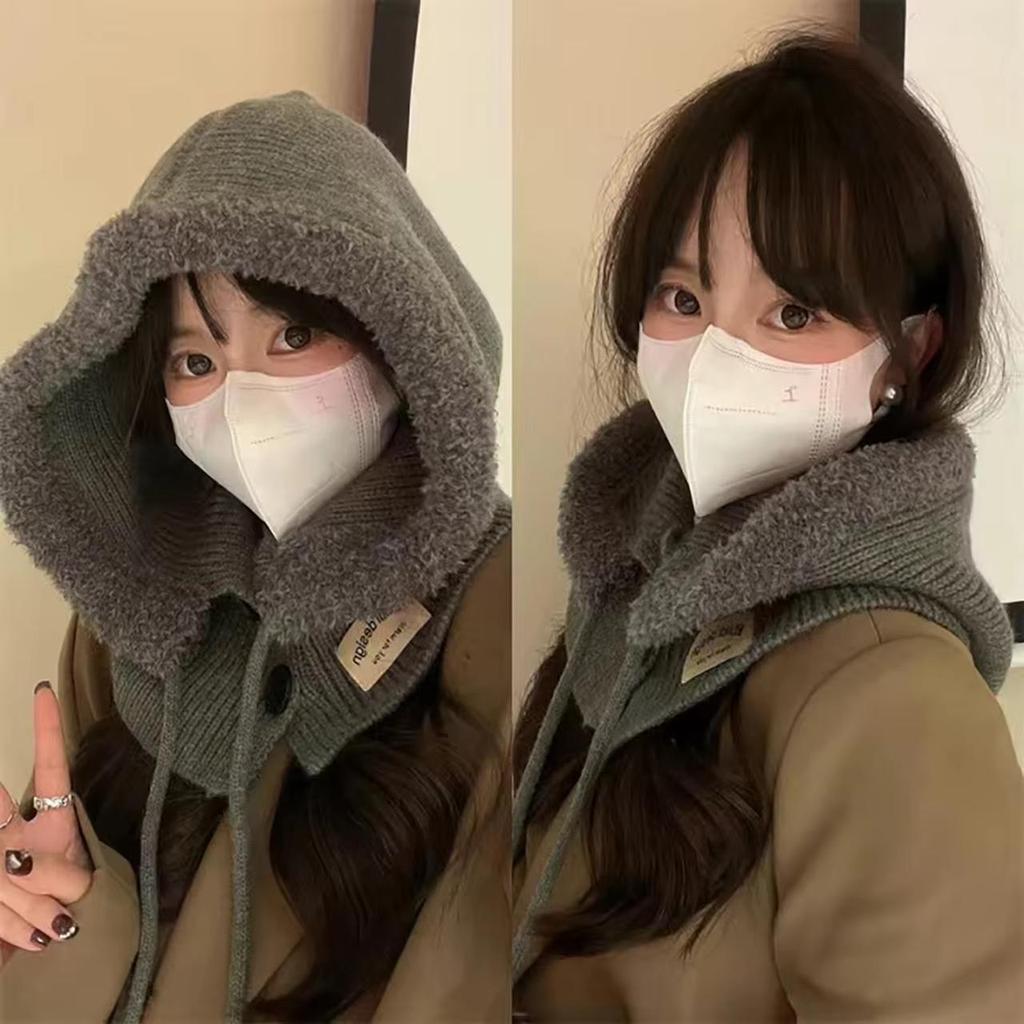 Женская шерстяная вязаная балаклава, шапка, ретро, однотонная, согревающая уши, капюшон, корейская девушка, ветрозащитная, цельная, воротники для шеи, шапочка