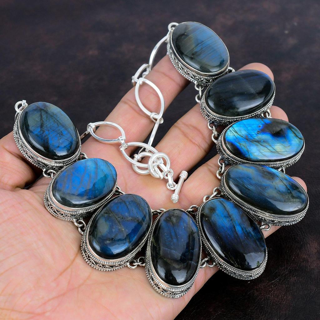 Ожерелье из лабрадорита, драгоценный камень, винтажное ожерелье, ожерелье из стерлингового серебра 925 пробы, регулируемое ожерелье из цепочки, старинные ювелирные изделия ручной работы, подарок для жены