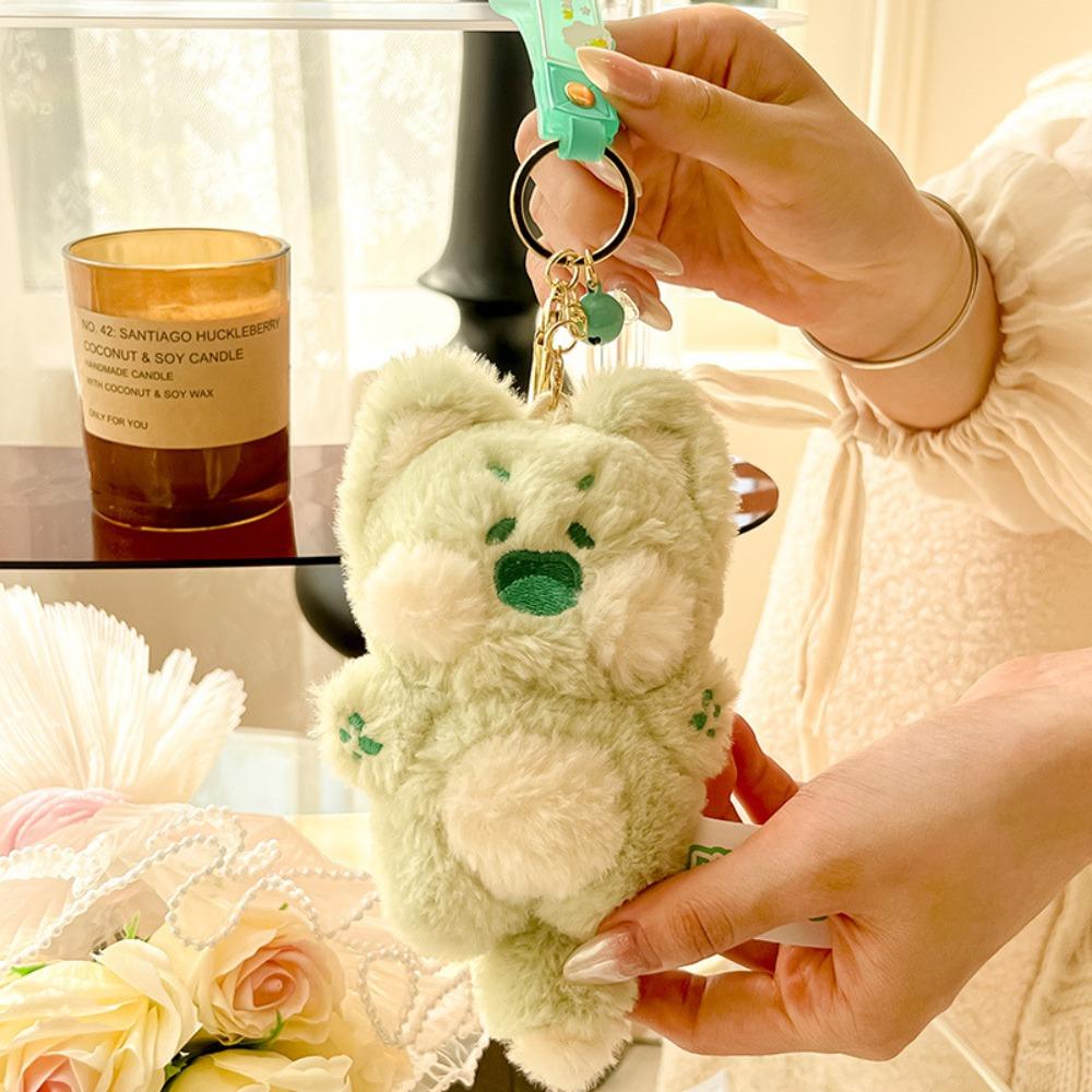 Soft Plush Animal Pendant Pink Cartoon Doll Keychain Purple Cute Cat Key Ring  Girls