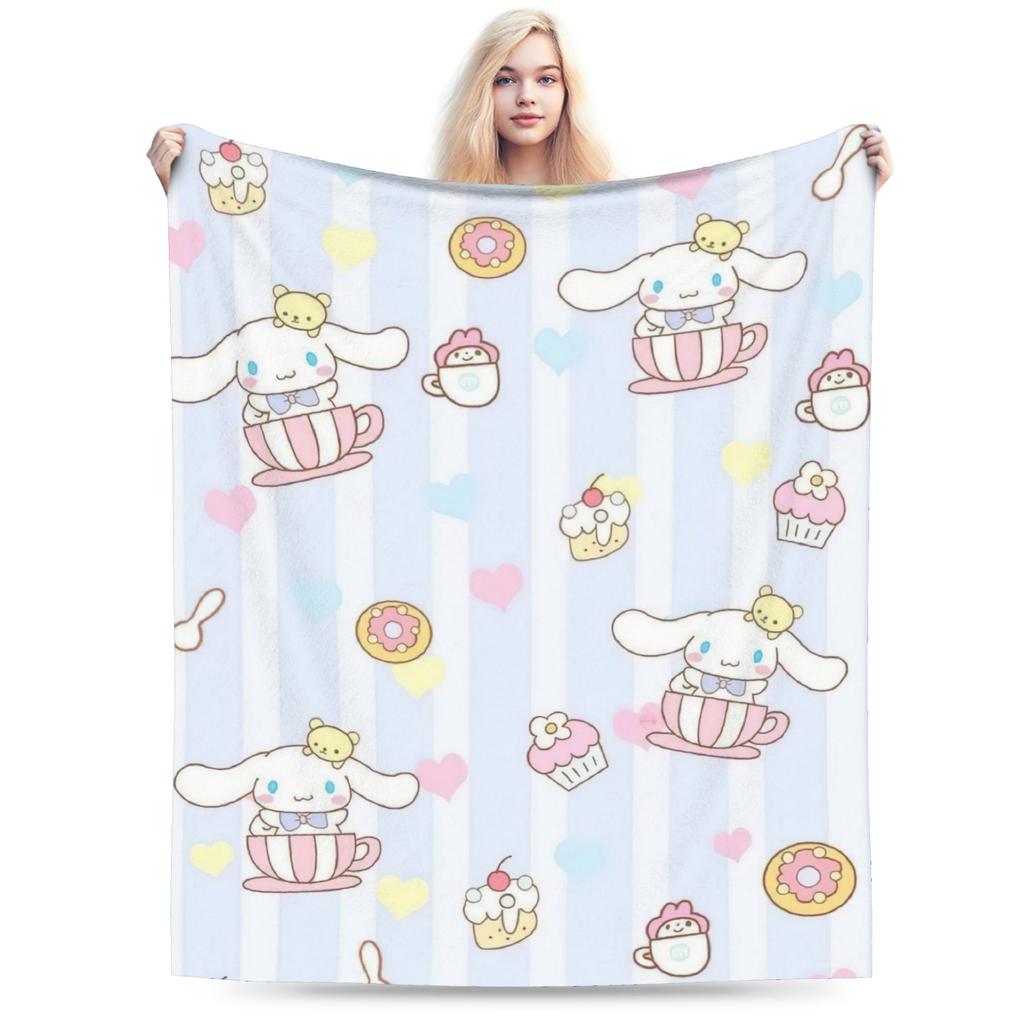 Kawaii Cinnamoroll Fleece Blanket Sanrio Cute Cartoon Dog Vintage Throw Blanket for Home Hotel Sofa 200x150cm Rug Piece