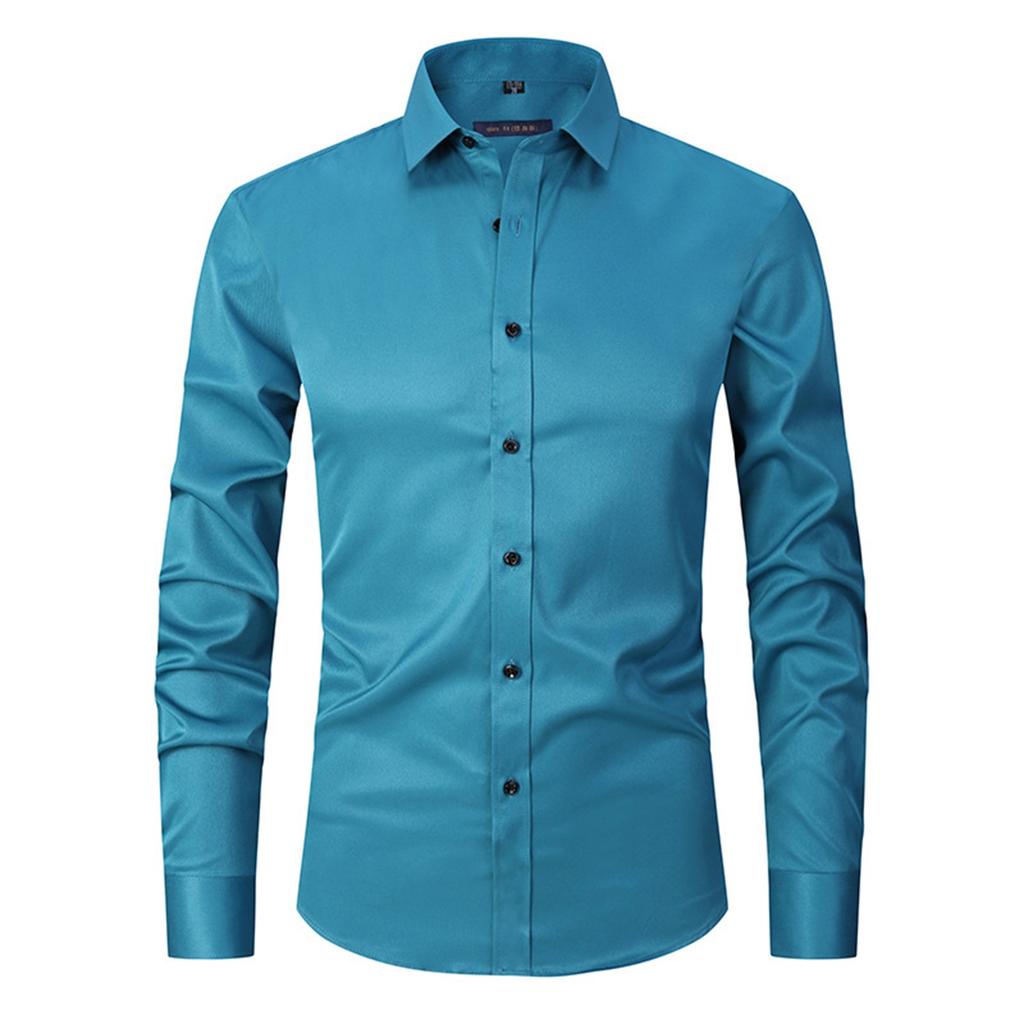 Elastic Shirt Men's Long Sleeve Shirt Men's Top Slim Solid Color Inch Shirt